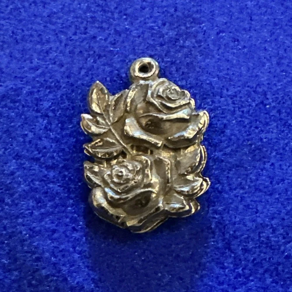 RARE 925 Sterling Antique Rose St. Mary & St. Christopher Oxidized Slide Pendant